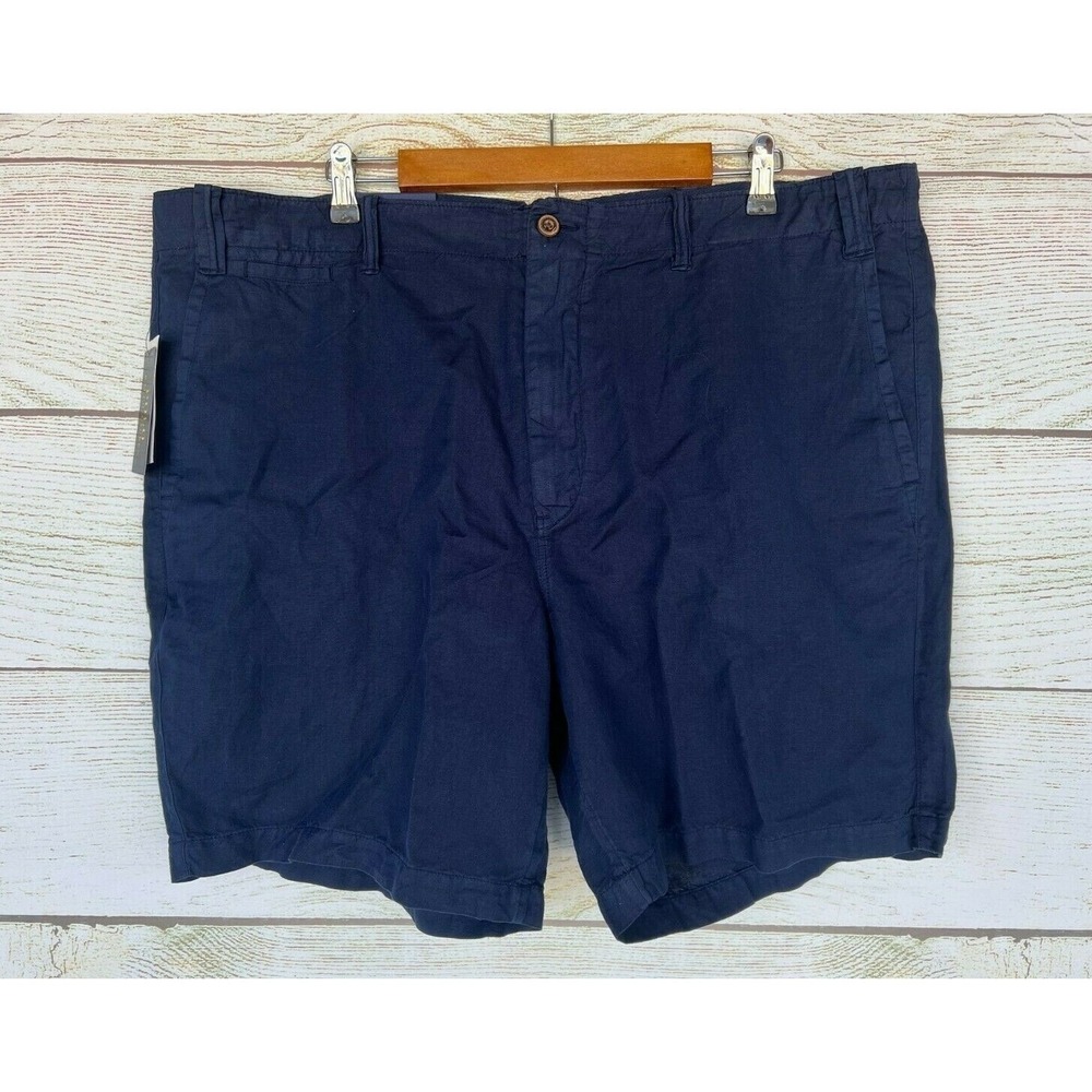 Polo Ralph Lauren Shorts Mens Size 42 Navy Blue Linen Blend Straight Shorts New